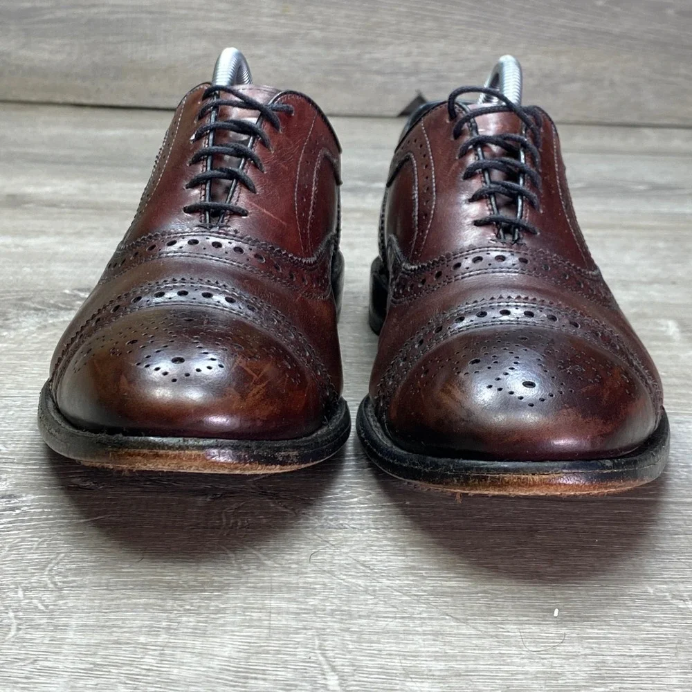 Allen Edmonds Strand Oxford Mens 11 D Brown Leather Brogue Cap Toe Dress Shoes